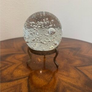 Vintage Hand Blown Clear Bubble Sphere / Orb on Brass Stand